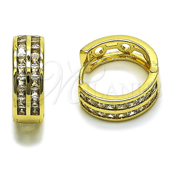 Oro Laminado Huggie Hoop, Gold Filled Style with White Cubic Zirconia, Polished, Golden Finish, 02.283.0443.18