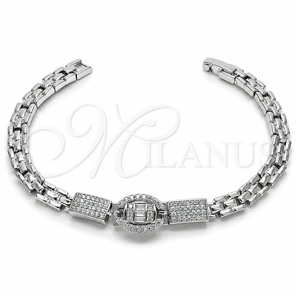 Rhodium Gold Filled Fancy Bracelet, Baguette and Cluster Design, with White Cubic Zirconia, Polished, Rhodium Finish, 03.283.0603.07 (Thickness, 8 Inches Length)