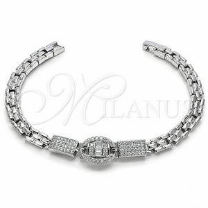 Rhodium Gold Filled Fancy Bracelet, Baguette and Cluster Design, with White Cubic Zirconia, Polished, Rhodium Finish, 03.283.0603.07 (Thickness, 8 Inches Length)