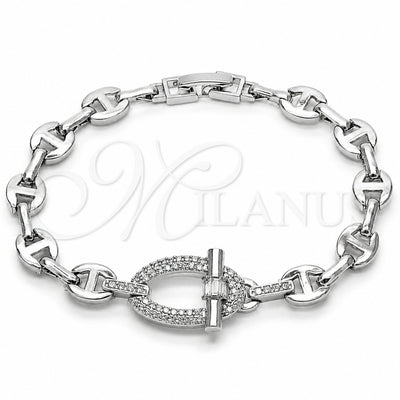 Rhodium Gold Filled Fancy Bracelet, Mariner and Puff Mariner Design, with White Micro Pave and White Cubic for wholesale, main product view