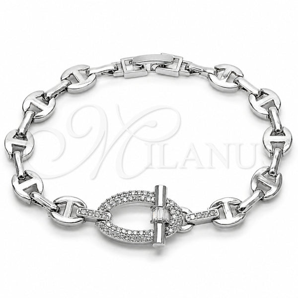 Rhodium Gold Filled Fancy Bracelet, Mariner and Puff Mariner Design, with White Micro Pave and White Cubic Zirconia, Polished, Rhodium Finish, 03.283.0555.1.07 (Thickness, 7 Inches Length)