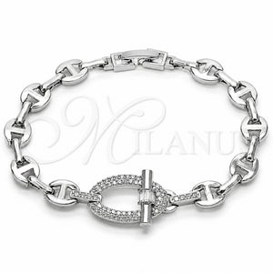 Rhodium Gold Filled Fancy Bracelet, Mariner and Puff Mariner Design, with White Micro Pave and White Cubic Zirconia, Polished, Rhodium Finish, 03.283.0555.1.07 (Thickness, 7 Inches Length)