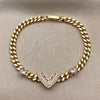 Oro Laminado Fancy Bracelet, Gold Filled Style Heart and Baguette Design, with White Cubic Zirconia, Polished, Golden Finish, 03.283.0605.07 (05 MM Thickness, 7 Inches Length)