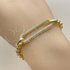 Oro Laminado Fancy Bracelet, Gold Filled Style Rolo Design, with White Micro Pave, Polished, Golden Finish, 03.283.0606.07 (05 MM Thickness, 8 Inches Length)