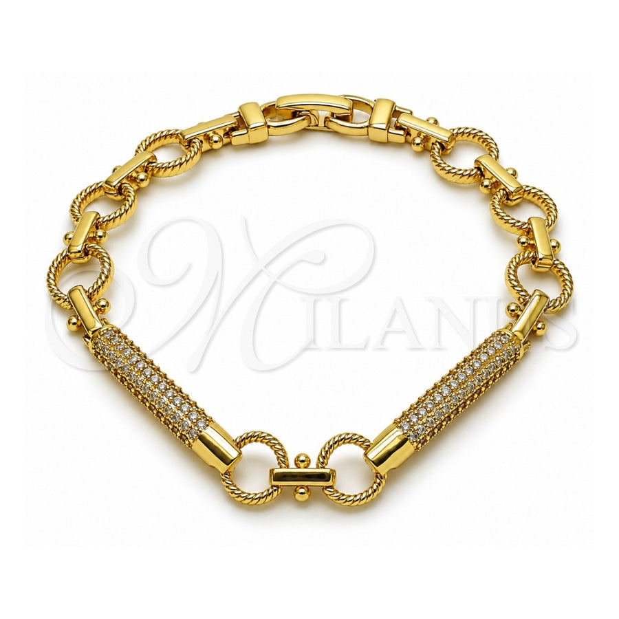 Oro Laminado Fancy Bracelet, Gold Filled Style with White Micro Pave, Polished, Golden Finish, 03.283.0607.07 (Thickness, 8 Inches Length)