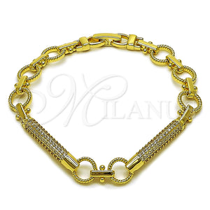 Oro Laminado Fancy Bracelet, Gold Filled Style with White Micro Pave, Polished, Golden Finish, 03.283.0607.07 (Thickness, 8 Inches Length)
