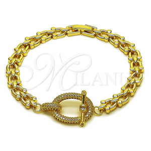 Oro Laminado Fancy Bracelet, Gold Filled Style Belt Buckle and Baguette Design, with White Cubic Zirconia and White Micro Pave, Polished, Golden Finish, 03.283.0608.07 (07 MM Thickness, 7 Inches Length)