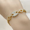 Oro Laminado Fancy Bracelet, Gold Filled Style Puff Mariner Design, with White Cubic Zirconia, Polished, Golden Finish, 03.283.0612.07 (Thickness, 8 Inches Length)