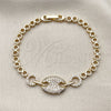 Oro Laminado Fancy Bracelet, Gold Filled Style Puff Mariner Design, with White Cubic Zirconia, Polished, Golden Finish, 03.283.0612.07 (Thickness, 8 Inches Length)