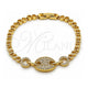 Pulsera Elegante 03.283.0612.07 Oro Laminado, Diseño de Puff Mariner, con Zirconia Cubica Blanca, Pulido, Tono Dorado (Grosor 04.6 MM, 8 Pulgadas de Largo)