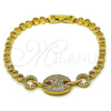 Oro Laminado Fancy Bracelet, Gold Filled Style Puff Mariner Design, with White Cubic Zirconia, Polished, Golden Finish, 03.283.0612.07 (Thickness, 8 Inches Length)