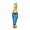 Oro Laminado Fancy Pendant, Gold Filled Style Fish Design, with White Cubic Zirconia, Turquoise Resin Finish, Golden Finish, 05.459.0047.1