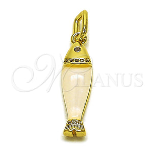 Oro Laminado Fancy Pendant, Gold Filled Style Fish Design, with White Cubic Zirconia, White Resin Finish, Golden Finish, 05.459.0047.2