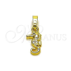 Oro Laminado Fancy Pendant, Gold Filled Style Seahorse Design, with White Micro Pave, Polished, Golden Finish, 05.459.0048