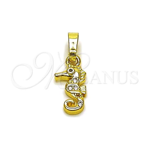 Oro Laminado Fancy Pendant, Gold Filled Style Seahorse Design, with White Micro Pave, Polished, Golden Finish, 05.459.0048