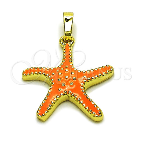 Oro Laminado Fancy Pendant, Gold Filled Style Star Design, Orange Enamel Finish, Golden Finish, 05.459.0049
