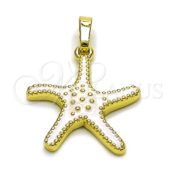 Oro Laminado Fancy Pendant, Gold Filled Style Star Design, White Enamel Finish, Golden Finish, 05.459.0049.1