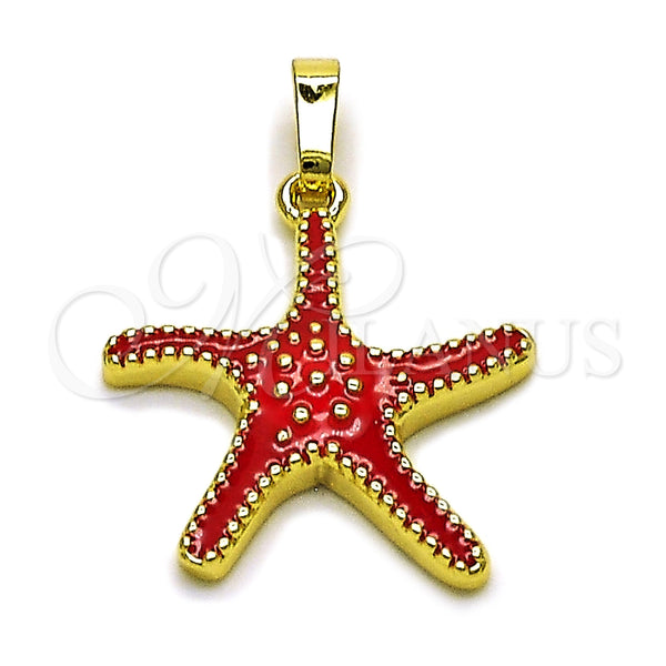 Oro Laminado Fancy Pendant, Gold Filled Style Star Design, Red Enamel Finish, Golden Finish, 05.459.0049.2