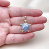 Oro Laminado Fancy Pendant, Gold Filled Style Turtle Design, with Light Sapphire Mother of Pearl and White Micro Pave, Polished, Golden Finish, 05.459.0050