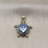 Oro Laminado Fancy Pendant, Gold Filled Style Turtle Design, with Light Sapphire Mother of Pearl and White Micro Pave, Polished, Golden Finish, 05.459.0050