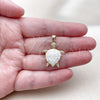 Oro Laminado Fancy Pendant, Gold Filled Style Turtle Design, with Ivory Mother of Pearl and White Micro Pave, Polished, Golden Finish, 05.459.0050.1