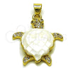 Oro Laminado Fancy Pendant, Gold Filled Style Turtle Design, with Ivory Mother of Pearl and White Micro Pave, Polished, Golden Finish, 05.459.0050.1