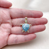 Oro Laminado Fancy Pendant, Gold Filled Style Turtle Design, with Light Turquoise Mother of Pearl and White Micro Pave, Polished, Golden Finish, 05.459.0050.2