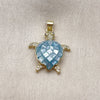 Oro Laminado Fancy Pendant, Gold Filled Style Turtle Design, with Light Turquoise Mother of Pearl and White Micro Pave, Polished, Golden Finish, 05.459.0050.2