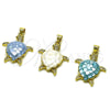 Oro Laminado Fancy Pendant, Gold Filled Style Turtle Design, with Light Turquoise Mother of Pearl and White Micro Pave, Polished, Golden Finish, 05.459.0050.2