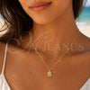 Oro Laminado Fancy Pendant, Gold Filled Style Shell and Teardrop Design, with White Cubic Zirconia and Ivory Pearl, Polished, Golden Finish, 05.459.0054