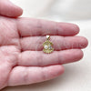 Oro Laminado Fancy Pendant, Gold Filled Style Shell and Teardrop Design, with White Cubic Zirconia and Ivory Pearl, Polished, Golden Finish, 05.459.0054