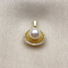 Oro Laminado Fancy Pendant, Gold Filled Style Shell Design, with Ivory Pearl and White Cubic Zirconia, Polished, Golden Finish, 05.459.0056