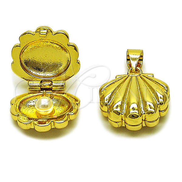 Oro Laminado Fancy Pendant, Gold Filled Style Shell Design, with Ivory Pearl, Polished, Golden Finish, 05.459.0057