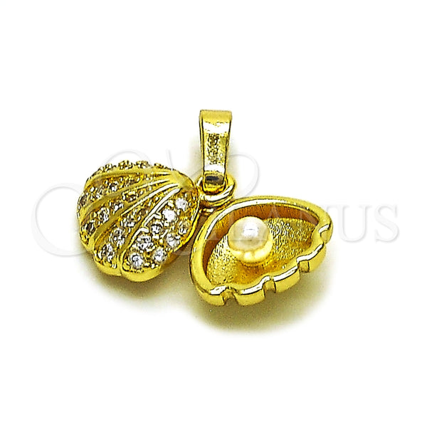Oro Laminado Fancy Pendant, Gold Filled Style Heart Design, with Ivory Pearl and White Micro Pave, Polished, Golden Finish, 05.459.0059