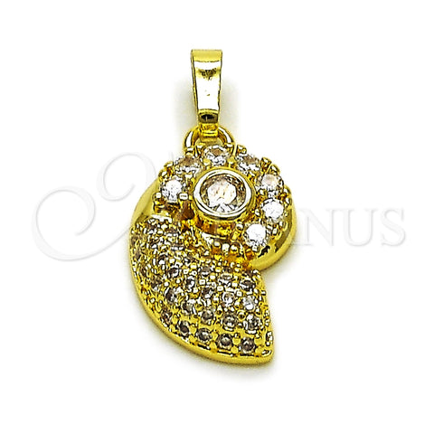 Oro Laminado Fancy Pendant, Gold Filled Style Snail Design, with White Cubic Zirconia and White Micro Pave, Polished, Golden Finish, 05.459.0060