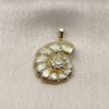 Oro Laminado Fancy Pendant, Gold Filled Style Snail Design, with White Cubic Zirconia and White Micro Pave, Polished, Golden Finish, 05.459.0063