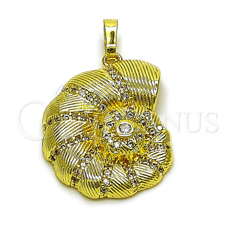 Oro Laminado Fancy Pendant, Gold Filled Style Snail Design, with White Cubic Zirconia and White Micro Pave, Polished, Golden Finish, 05.459.0063