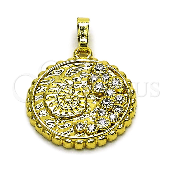 Oro Laminado Fancy Pendant, Gold Filled Style Snail Design, with White Cubic Zirconia, Polished, Golden Finish, 05.459.0065