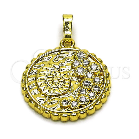 Oro Laminado Fancy Pendant, Gold Filled Style Snail Design, with White Cubic Zirconia, Polished, Golden Finish, 05.459.0065