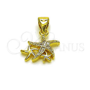 Oro Laminado Fancy Pendant, Gold Filled Style Star Design, with White Micro Pave, Polished, Golden Finish, 05.459.0070