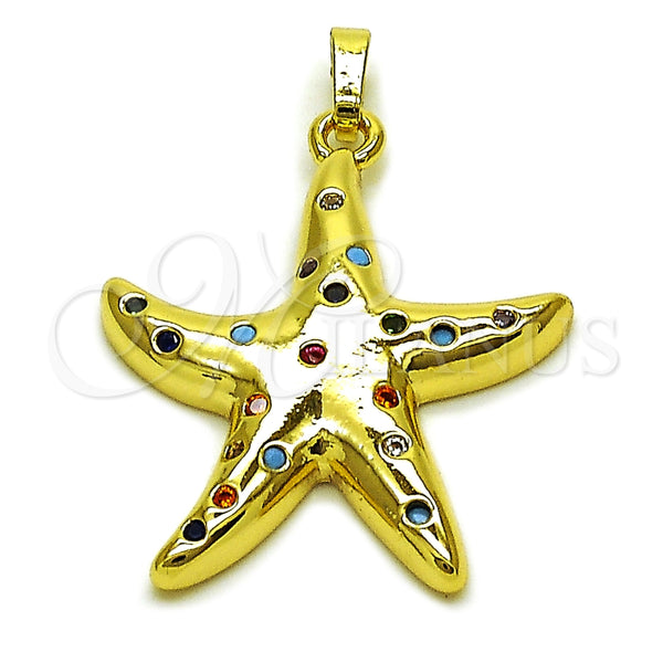 Oro Laminado Fancy Pendant, Gold Filled Style Star Design, with White Cubic Zirconia, Polished, Golden Finish, 05.459.0071