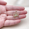 Oro Laminado Fancy Pendant, Gold Filled Style with White and Ruby Cubic Zirconia, Polished, Golden Finish, 05.459.0072