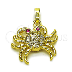 Oro Laminado Fancy Pendant, Gold Filled Style with White and Ruby Cubic Zirconia, Polished, Golden Finish, 05.459.0072