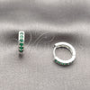Rhodium Gold Filled Huggie Hoop, with Green Cubic Zirconia, Polished, Silver Finish, 02.282.0181.16