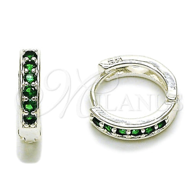 Rhodium Gold Filled Huggie Hoop, with Green Cubic Zirconia, Polished, Silver Finish, 02.282.0181.16