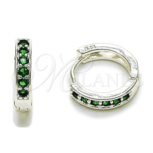 Rhodium Gold Filled Huggie Hoop, with Green Cubic Zirconia, Polished, Silver Finish, 02.282.0181.16