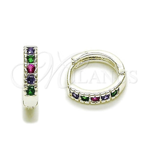 Rhodium Gold Filled Huggie Hoop, with Multicolor Cubic Zirconia, Polished, Silver Finish, 02.282.0182.14