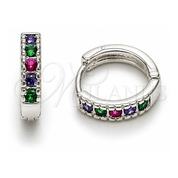 White Gold Filled Huggie Hoop, with Multicolor Cubic Zirconia, Polished, Silver Finish, 02.282.0182.14
