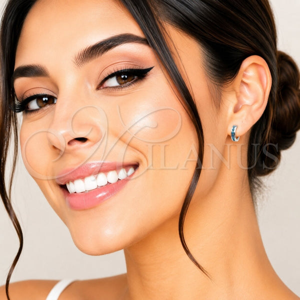Rhodium Gold Filled Huggie Hoop, with Turquoise Cubic Zirconia, Polished, Silver Finish, 02.282.0183.10