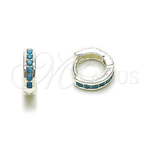 Rhodium Gold Filled Huggie Hoop, with Turquoise Cubic Zirconia, Polished, Silver Finish, 02.282.0183.10